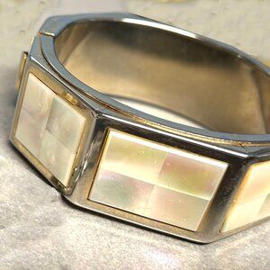 Mother of Pearl Inlay Silver Vintage Bracelet